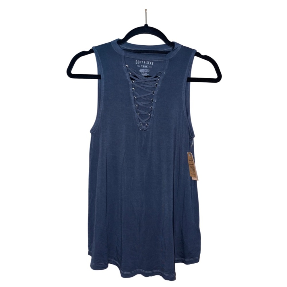 NWT AEO Lace Up Front Tee - Gray - Size S